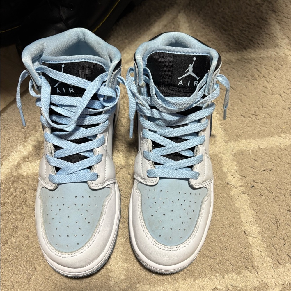 Jordan Blue and White High-Top Sneakers with Perforated Design